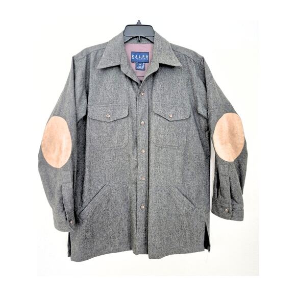Ralph Lauren Other - Ralph Lauren Wool Men's Shirt Jacket Gray Sz M Elbow Patches Academia Grandpa